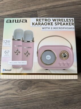 Retro Wireless Karaoke Speaker with 2 Microphones - Pink